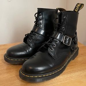 Dr. Martens 1460 Harness Boots Black Polished Smooth Leather UK9 W11 M10